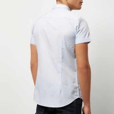 Light blue smart short sleeve slim fit shirt